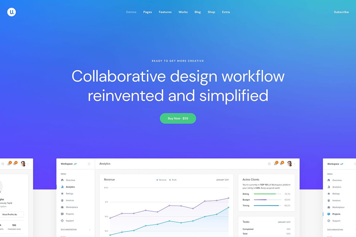 Startup WordPress Theme digital interface combining collaboration and analytics